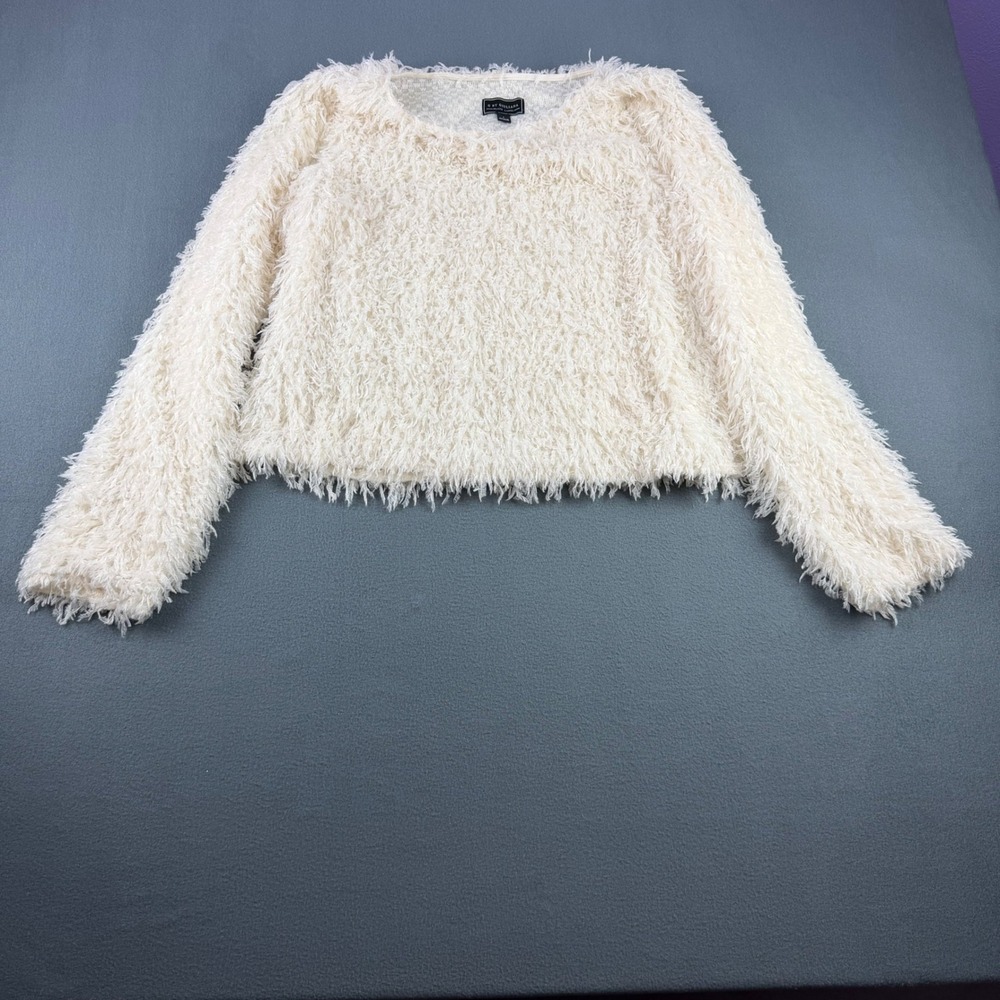 G by Giuliana Black Label Ivory Eyelash Knit Shaggy Sweater Cream Large L